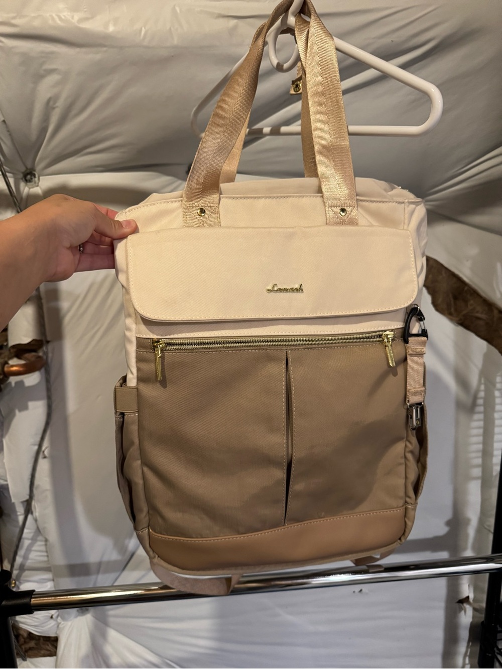 Beige & Tan Men's Tote Backpack